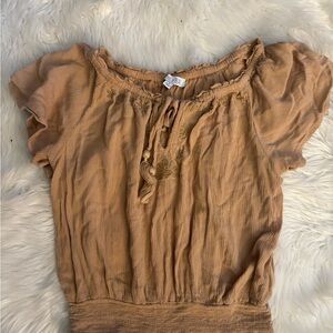 Patrons of Peace Tan Blouse with Embroidery